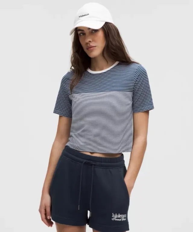 lululemon – Women's Seamless Classic-Fit Mariner Stripe Cropped T-Shirt – Color Blue/White – Size L
