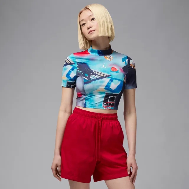 Nike Jordan Women's Printed Short-Sleeve Knit Crop Top - White