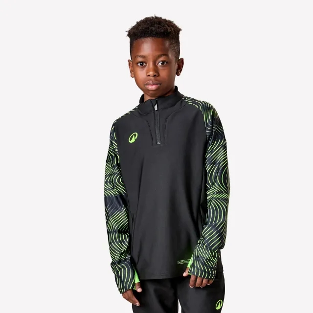 Kids' 1/2 Zip Football Sweatshirt Viralto Wave - Black. Neon Yellow