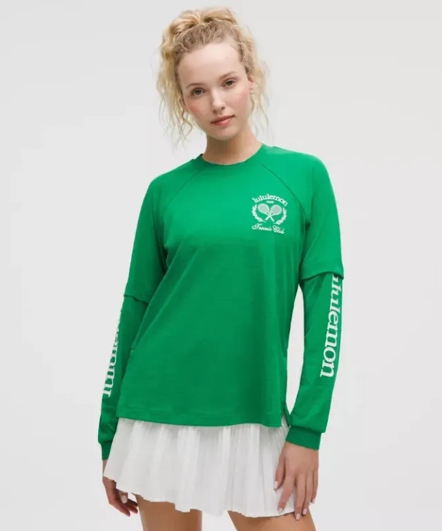 lululemon – Women's Layered Long-Sleeve T-Shirt Tennis Club – Color Green/White – Size 10