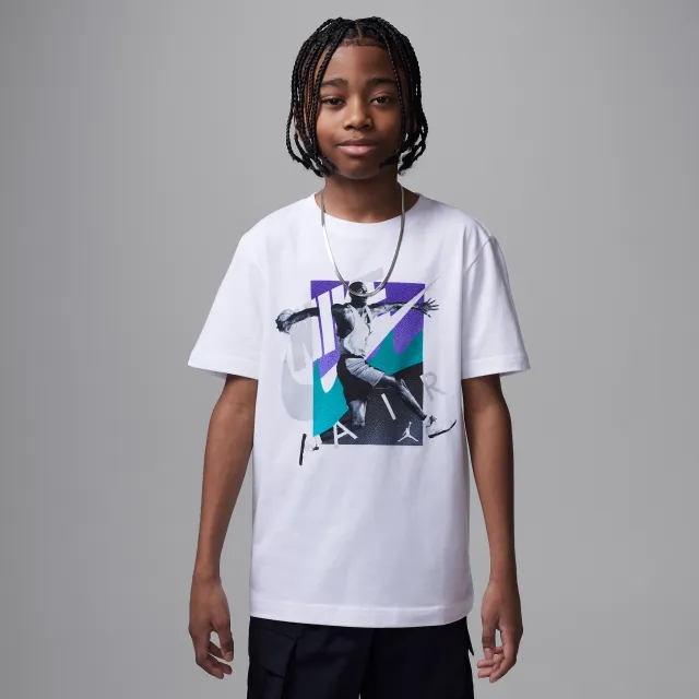 Nike Jordan Older Kids' Air Jordan 5 Grape Escape T-Shirt - White - Cotton