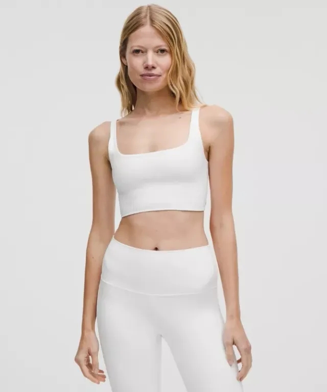 lululemon – Women's Bend This Ribbed Scoop and Square Sports Bra Light Support, A-C Cups – Color White – Size L/XL