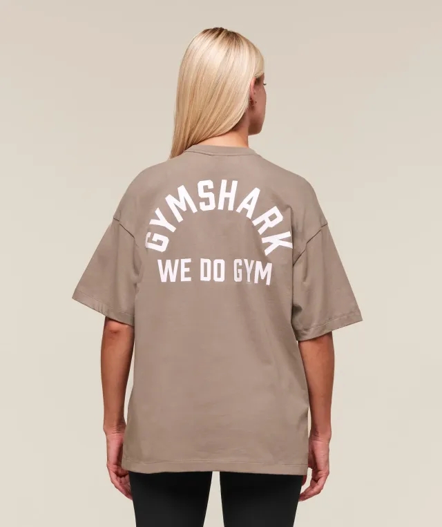  We Do Gym Graphic Oversized T-Shirt - Lifestyle Brown