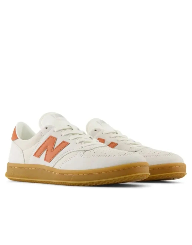 New Balance Men's T500 in White/Orange/Grey/Beige Leather