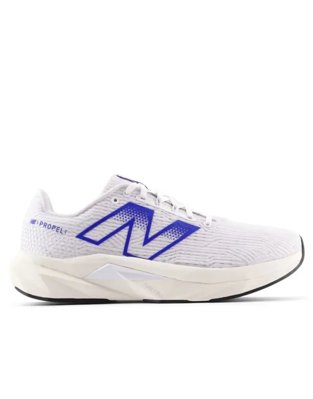 New Balance Men's FuelCell Propelv5 in White/Blue/Beige Synthetic