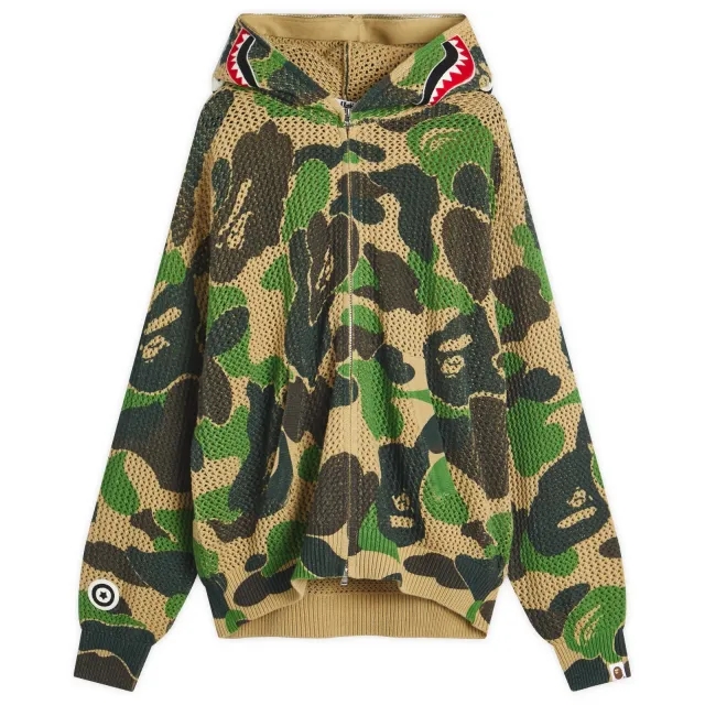A Bathing Ape Men's Abc Camo Crochet Relaxed Fit Shark Zip Hoodie Green