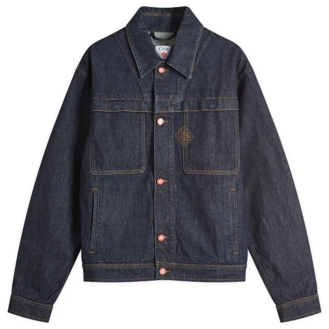 Casablanca Men's Embroidered Monogram Denim Jacket Blue