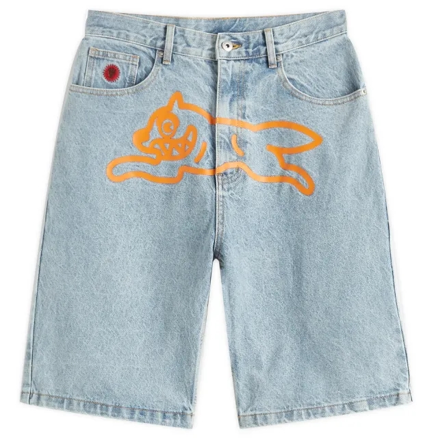 ICECREAM Men's Running Dog Denim Shorts Heavy Wash Blue