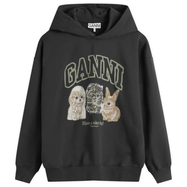 GANNI Women's Isoli Oversize Animals Crop Hoodie Phantom