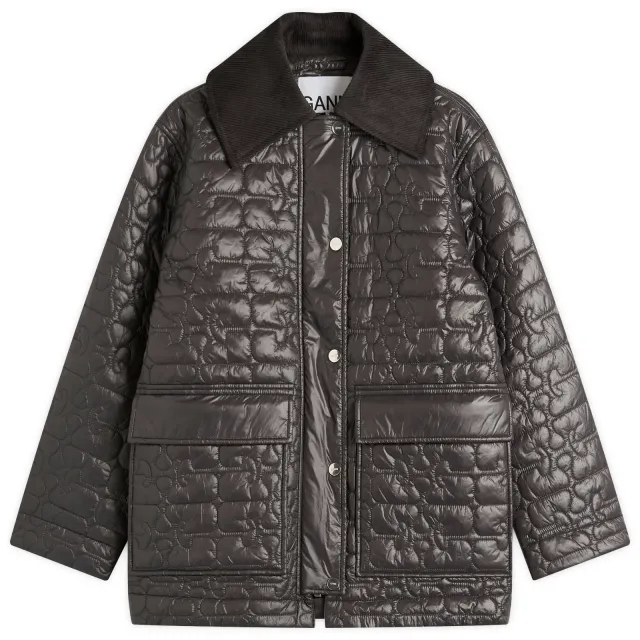 GANNI Women's Shiny Quilt Midi Jacket Phantom