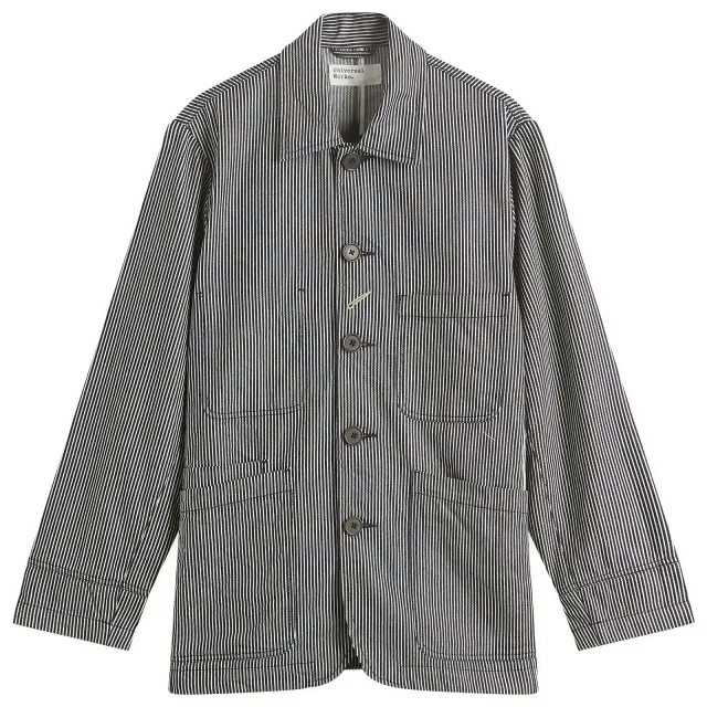 Universal Works Men's Hickory Stripe Original Bakers Jacket Indigo