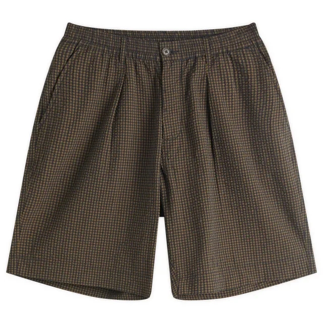 Universal Works Men's Japanese Seersucker Pleated Track Shorts Navy