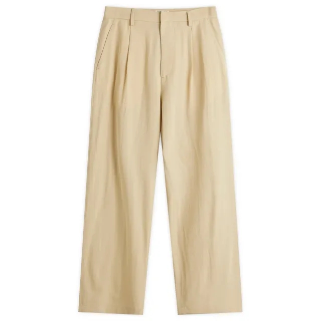 Auralee Men's Light Cotton Wool Viyella Slacks Light Khaki
