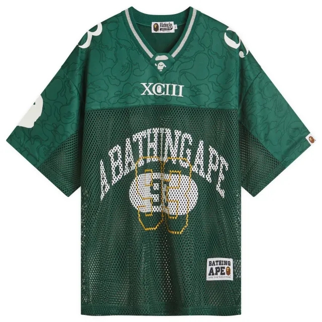 A Bathing Ape Men's Line Camo Multi Logo Relaxed Fit Football Jersey Green