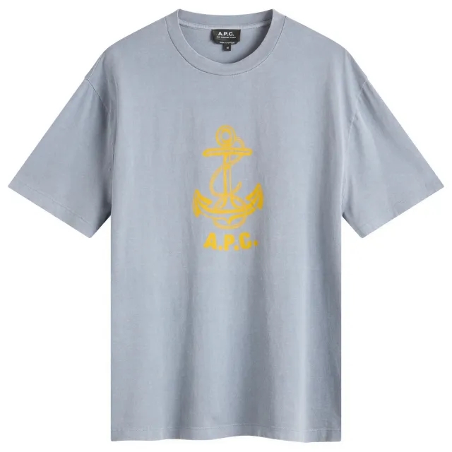 A.P.C. Men's Davy Anchor Print T-Shirt Blue Grey