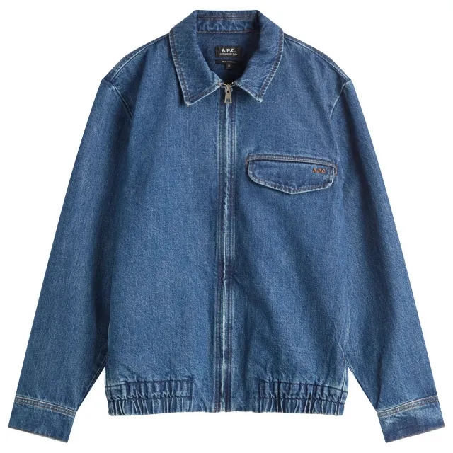 A.P.C. Men's Fabrizio Zipped Denim Jacket Washed Indigo