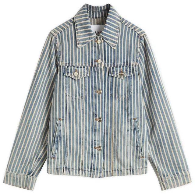 GANNI Women's Light Stripe Denim Jacket Soft Chambray