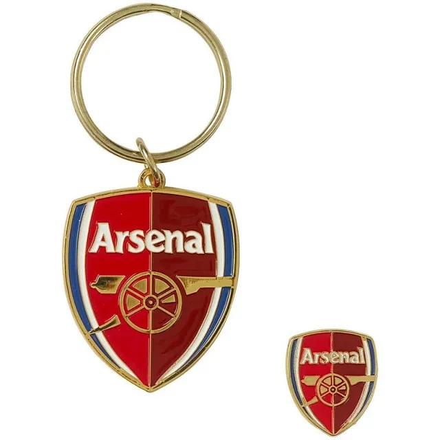 Arsenal Crest Keyring and Badge Set, Multicolor