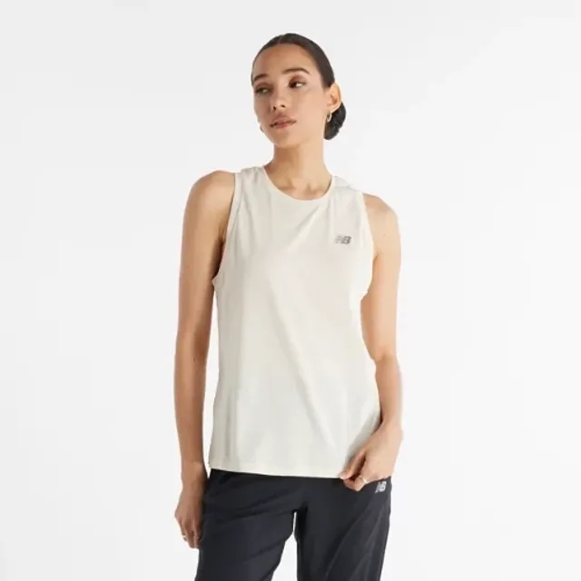 New Balance Women's Sport Essentials Heathertech Tank in Brown Poly Knit