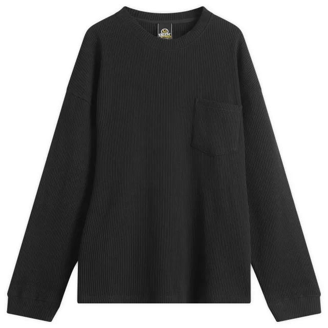 FrizmWORKS Men's Oversized Waffle Pocket Long Sleeve T-Shirt Black