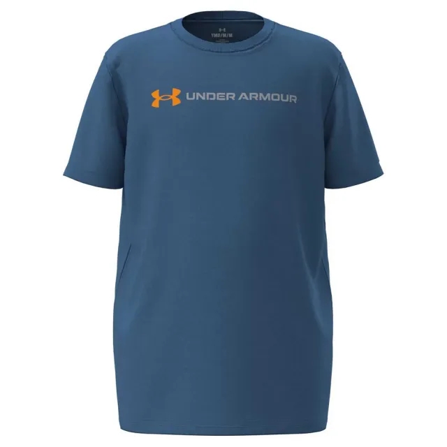 Under Armour  Logo Wordmark Boys' Short Sleeve Blue Atlantis / Mod Gray YXL (63 - 67 in)