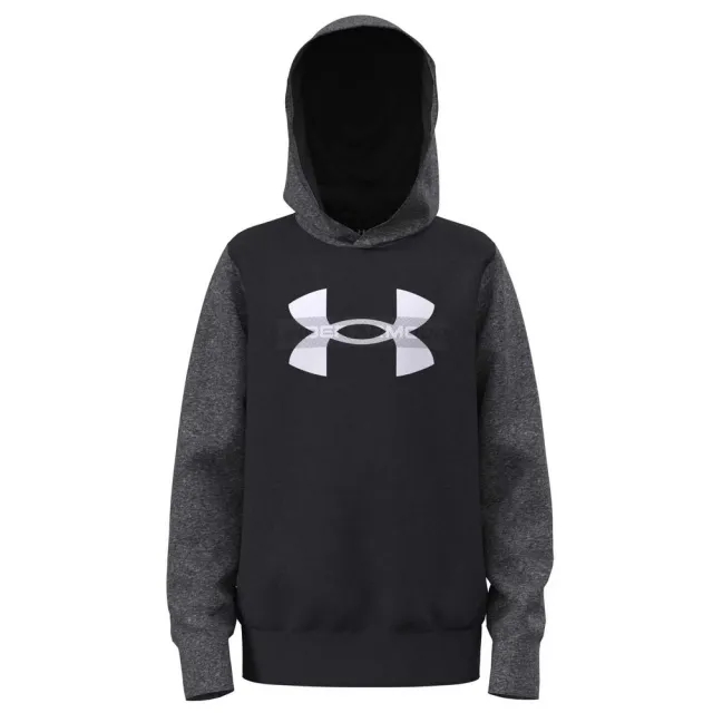 Under Armour  Rival Fleece Colorblock Graphic Boys' Hoodie Black / Castlerock Light Heather / White YLG (59 - 63 in)