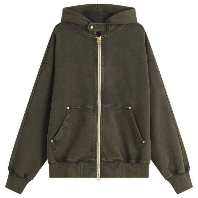 FrizmWORKS Men's Vintage Dye Hooded Zip Parka Black Brown