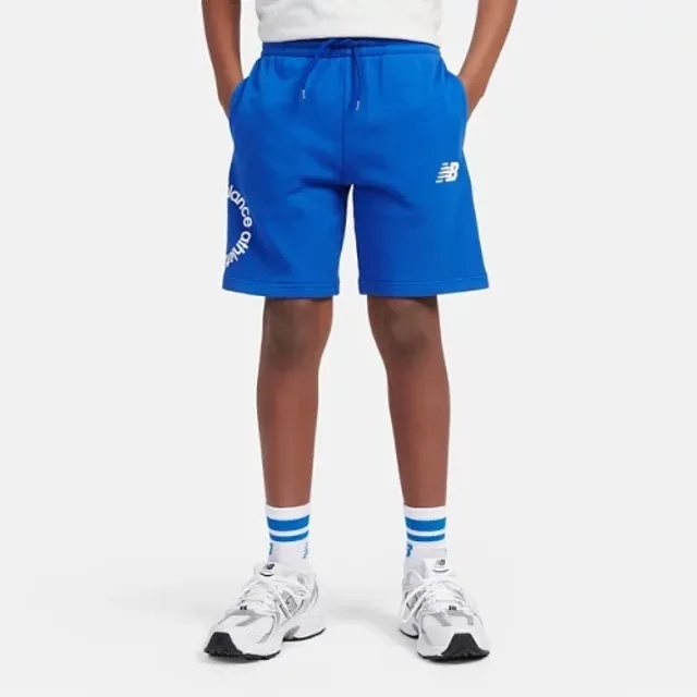 New Balance Boys Circular Logo Graphic Short in Blue Polyester