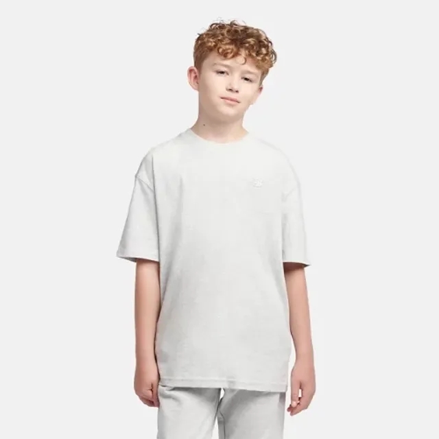 New Balance Boys Jersey Small Logo T-Shirt in Grey Cotton Jersey