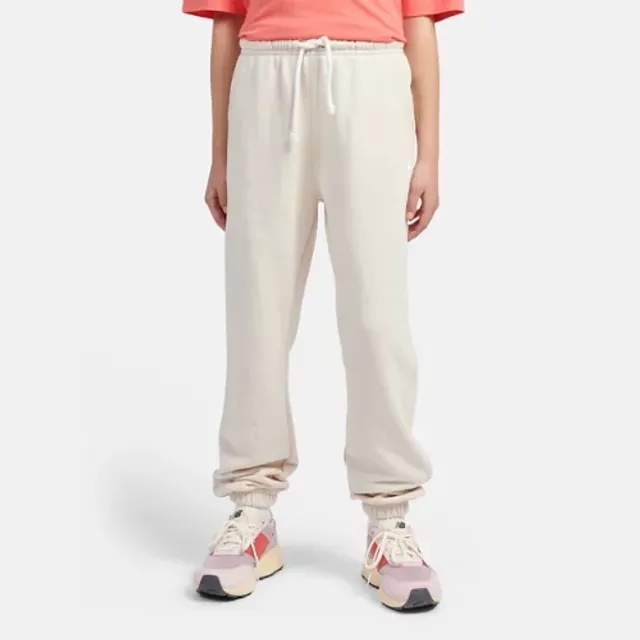 New Balance Girls FT Small Logo Jogger in Beige Cotton