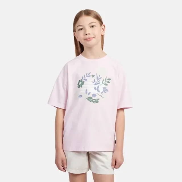 New Balance Girls Floral Graphic T-Shirt in Pink Cotton Jersey