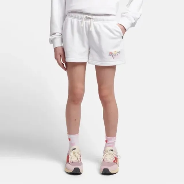 New Balance Girls Floral Vines Graphic Short in White Polyester