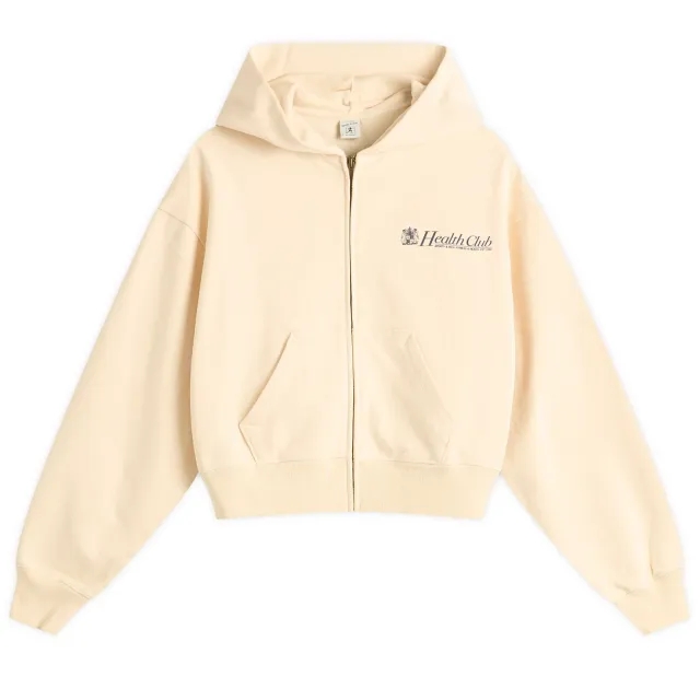 Sporty & Rich Women's Lion Health Cropped Zip Hoodie Cream