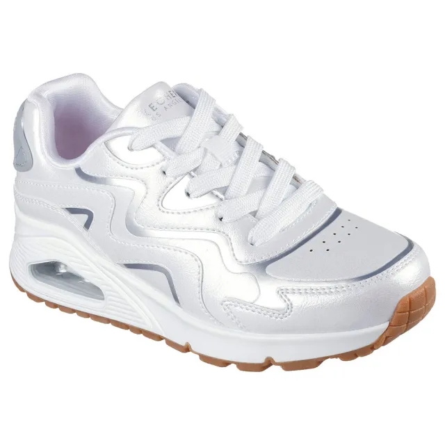Skechers Girls Uno Gen1 - Wavy Shimmer Sneaker in White/Silver