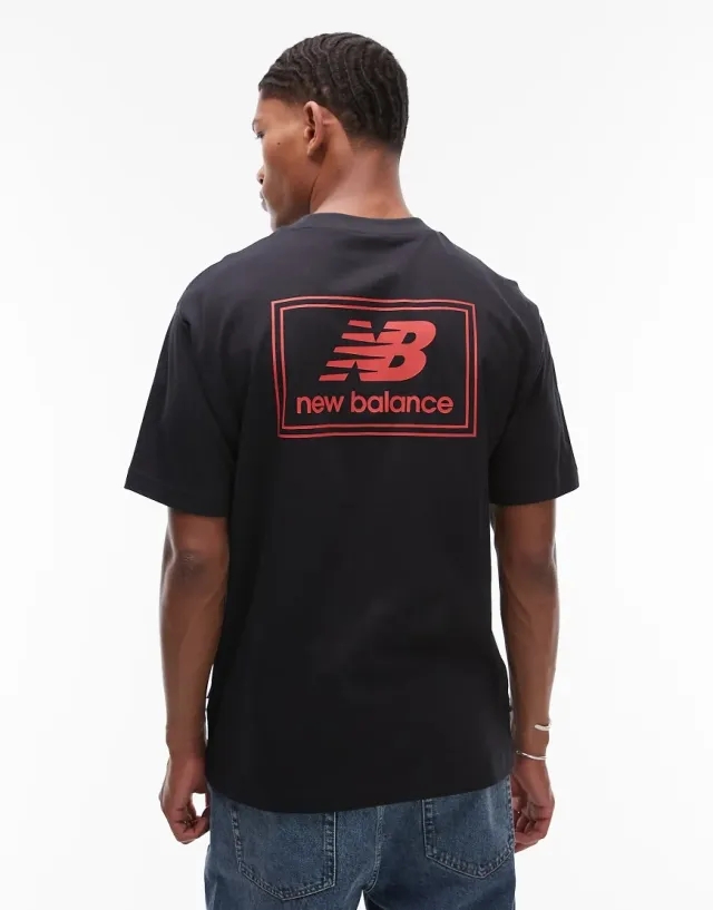 New Balance Men's Woven Label T-Shirt in Black Cotton