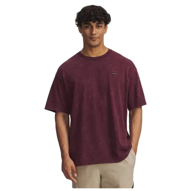 Under Armour  Heavyweight Logo Wash Men's Oversized Short Sleeve Dark Maroon / White S