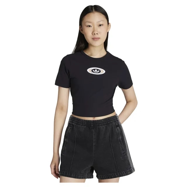 adidas Originals Ribbed Cut Out T-Shirt - Black - Womens