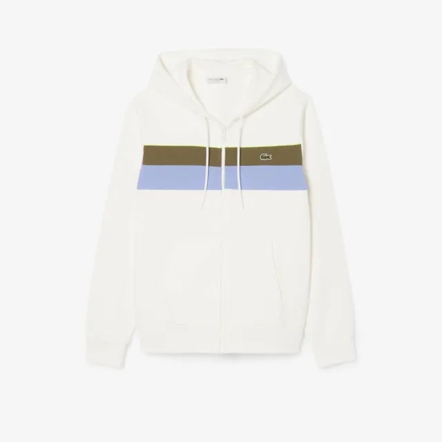 Lacoste Zipped Colour-Block Hoodie - White / Khaki Green / Purple