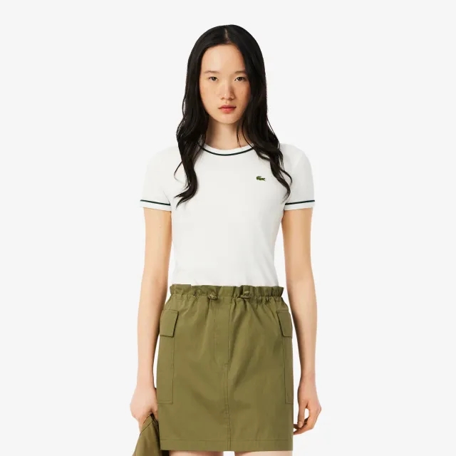 Lacoste Contrast Trim Jersey T-shirt - White / Navy Blue / Green