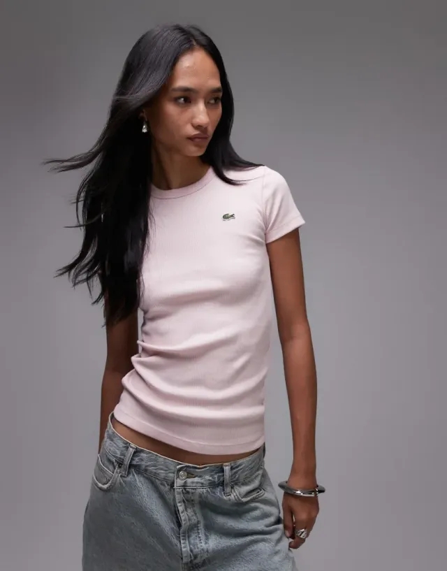 Lacoste Slim Fit Ribbed Cotton T-shirt - Light Pink