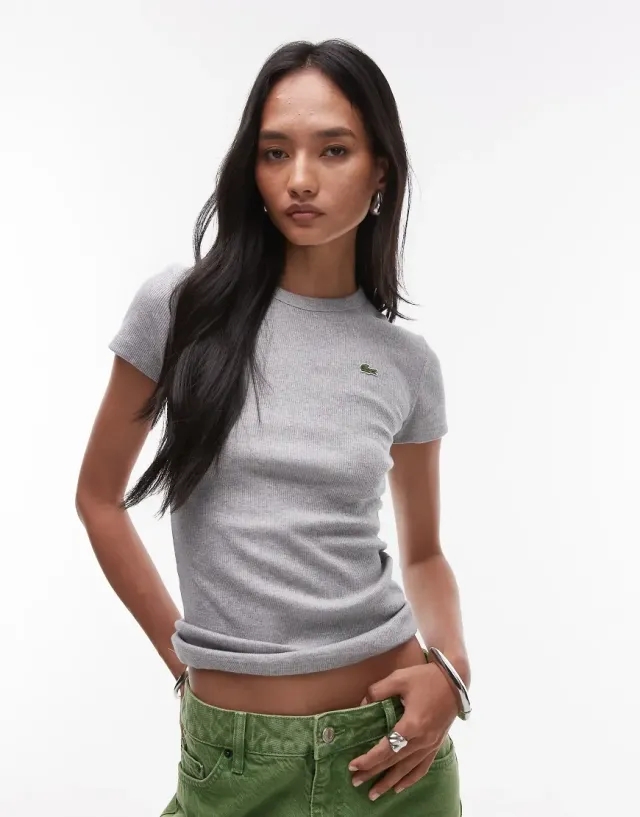 Lacoste Slim Fit Ribbed Cotton T-shirt - Light Heathered Grey
