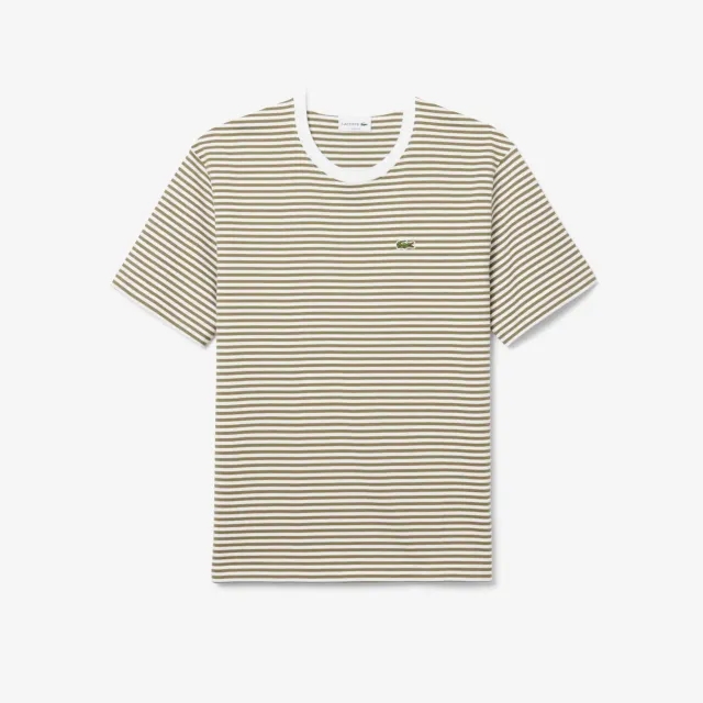 Lacoste Striped Heavy Cotton T-shirt - White / Khaki Green