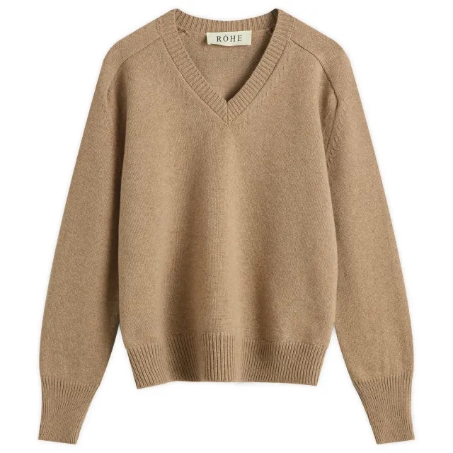 Róhe Women's Cape V-Neck Wrap Jumper Taupe Melange