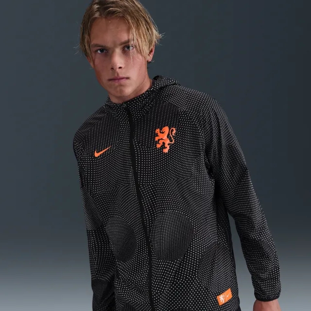 Netherlands Aireez Men's Nike Football Printed Jacket - Black - Nylon