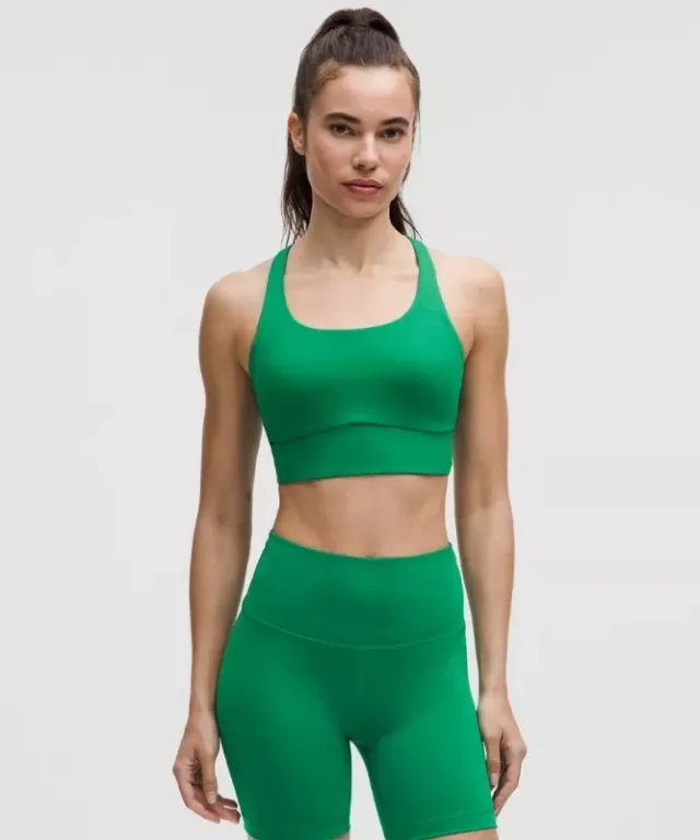 lululemon – Women's Energy Longline Sports Bra Medium Support, B-D Cups Evolve – Color Green – Size L