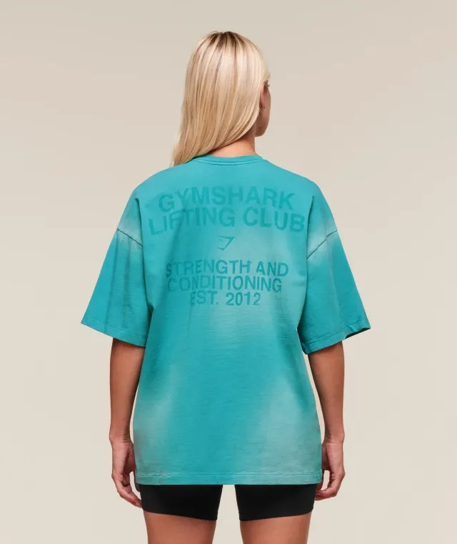  Summer Tie-Dye Graphic Oversized T-Shirt - Jewel Teal/Wash
