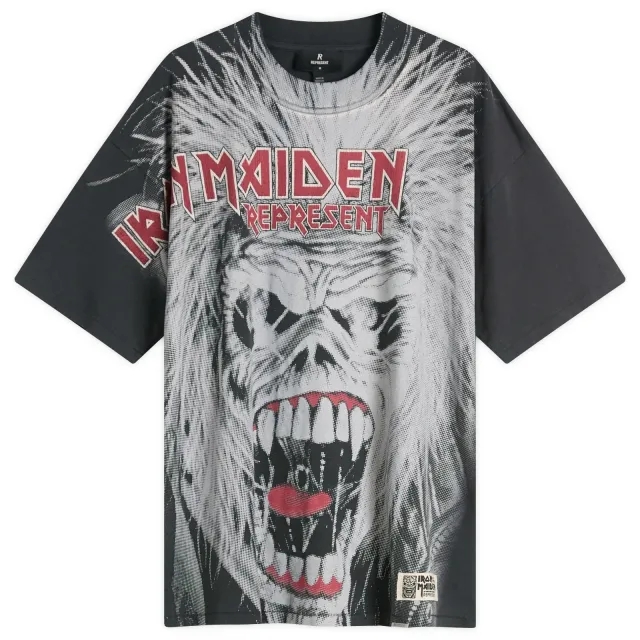 Represent Men's Iron Maiden British Metal T-Shirt Stained Black
