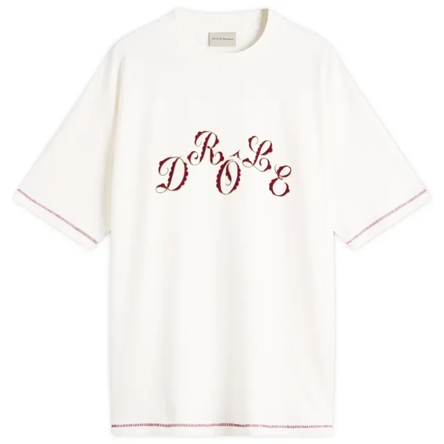 Drôle de Monsieur Men's Stagger Logo T-Shirt Off White
