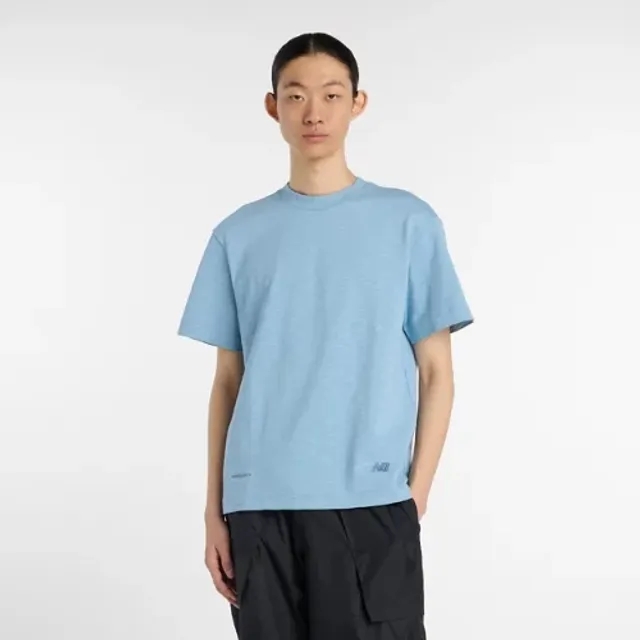 New Balance Men's NB Grey T-shirt in Blue Cotton
