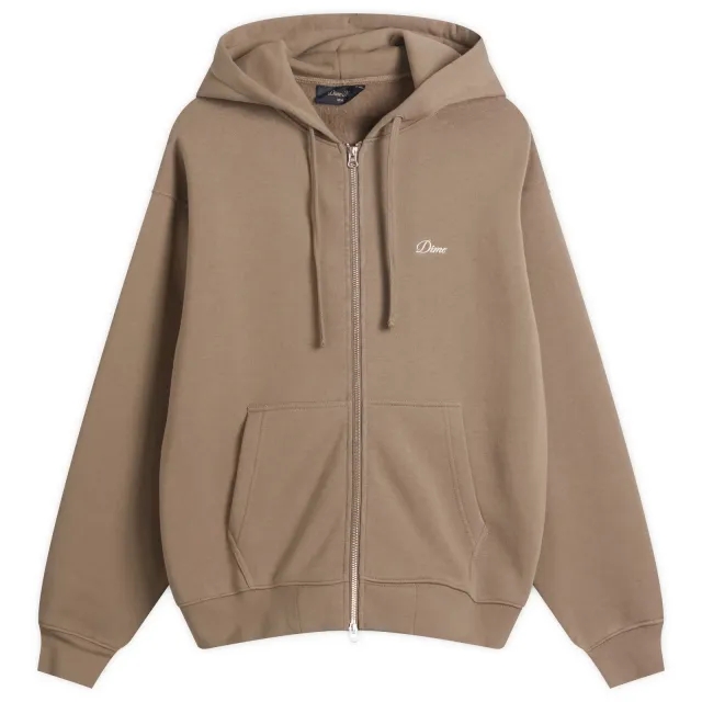 Dime Men's Cursive Small Logo Zip Hoodie Driftwood